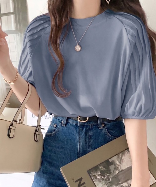 classicalelf(クラシカルエルフ)の「カジュアルな中にも上品さを。綿100% 袖山タックラグラン半袖Tシャツ(シャツ/ブラウス・レディース・アイボリー/ブラック/ネイビー/ホワイト/ブルー/ブラウン・X-LARGE/SMALL/MEDIUM/LARGE)」の6枚目の写真
