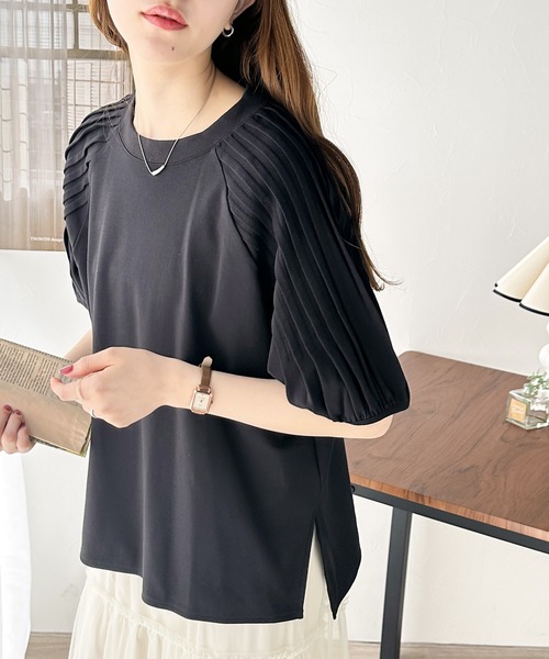 classicalelf(クラシカルエルフ)の「カジュアルな中にも上品さを。綿100% 袖山タックラグラン半袖Tシャツ(シャツ/ブラウス・レディース・アイボリー/ブラック/ネイビー/ホワイト/ブルー/ブラウン・X-LARGE/SMALL/MEDIUM/LARGE)」の17枚目の写真