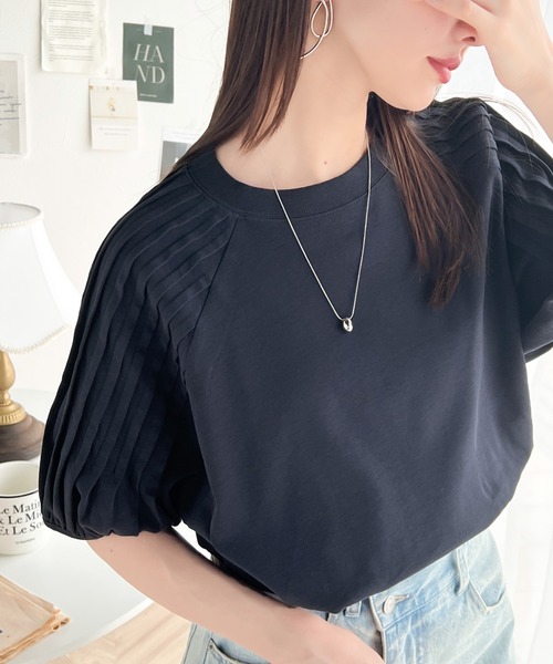 classicalelf(クラシカルエルフ)の「カジュアルな中にも上品さを。綿100% 袖山タックラグラン半袖Tシャツ(シャツ/ブラウス・レディース・アイボリー/ブラック/ネイビー/ホワイト/ブルー/ブラウン・X-LARGE/SMALL/MEDIUM/LARGE)」の22枚目の写真