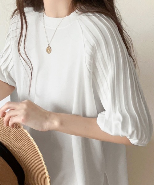 classicalelf(クラシカルエルフ)の「カジュアルな中にも上品さを。綿100% 袖山タックラグラン半袖Tシャツ(シャツ/ブラウス・レディース・アイボリー/ブラック/ネイビー/ホワイト/ブルー/ブラウン・X-LARGE/SMALL/MEDIUM/LARGE)」の21枚目の写真