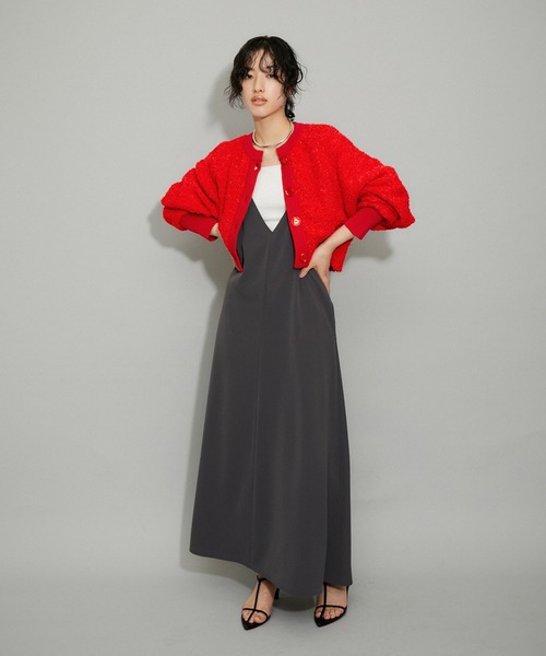 ADAM ET ROPE'（アダムエロペ）の「【WEB限定】ミックスツイードニットカーディガン（カーディガン/ボレロ・レディース・ブラック系その他/ホワイト系その他5/ベージュ系その他/レッド・FREE）」の14枚目の写真