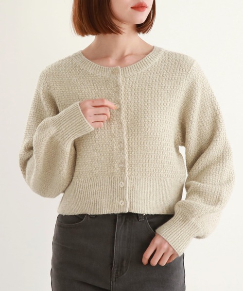 archives（アルシーヴ）の「2WAYウェーブラメニットカーディガン（カーディガン/ボレロ・レディース・グレー/アイボリー/ピンク・MEDIUM）」の4枚目の写真