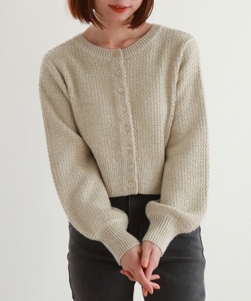 archives（アルシーヴ）の「2WAYウェーブラメニットカーディガン（カーディガン/ボレロ・レディース・グレー/アイボリー/ピンク・MEDIUM）」の6枚目の写真