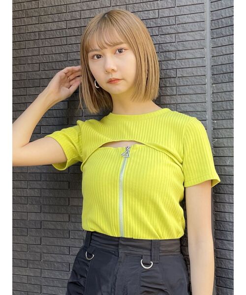 MURUA（ムルーア）の「ダブルジップカットトップス（Tシャツ/カットソー・レディース・ダークグレー/ブルー/ライトグリーン/アイボリー/ブラック・FREE）」の7枚目の写真