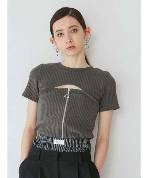 MURUA（ムルーア）の「ダブルジップカットトップス（Tシャツ/カットソー・レディース・ダークグレー/ブルー/ライトグリーン/アイボリー/ブラック・FREE）」の9枚目の写真