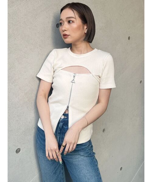 MURUA（ムルーア）の「ダブルジップカットトップス（Tシャツ/カットソー・レディース・ダークグレー/ブルー/ライトグリーン/アイボリー/ブラック・FREE）」の19枚目の写真