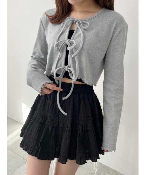 PHILLY（フィリー）の「【PHILLY】フロントリボンリブカーディガン（カーディガン/ボレロ・レディース・グレー/ブラック/ホワイト/ピンク・FREE）」の3枚目の写真