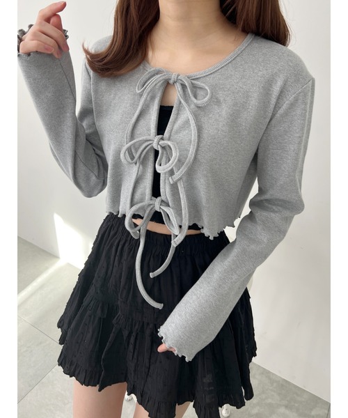 PHILLY（フィリー）の「【PHILLY】フロントリボンリブカーディガン（カーディガン/ボレロ・レディース・グレー/ブラック/ホワイト/ピンク・FREE）」の15枚目の写真