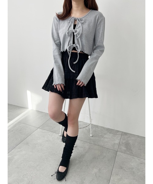 PHILLY（フィリー）の「【PHILLY】フロントリボンリブカーディガン（カーディガン/ボレロ・レディース・グレー/ブラック/ホワイト/ピンク・FREE）」の16枚目の写真