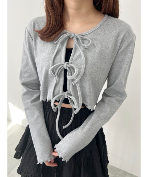 PHILLY（フィリー）の「【PHILLY】フロントリボンリブカーディガン（カーディガン/ボレロ・レディース・グレー/ブラック/ホワイト/ピンク・FREE）」の18枚目の写真