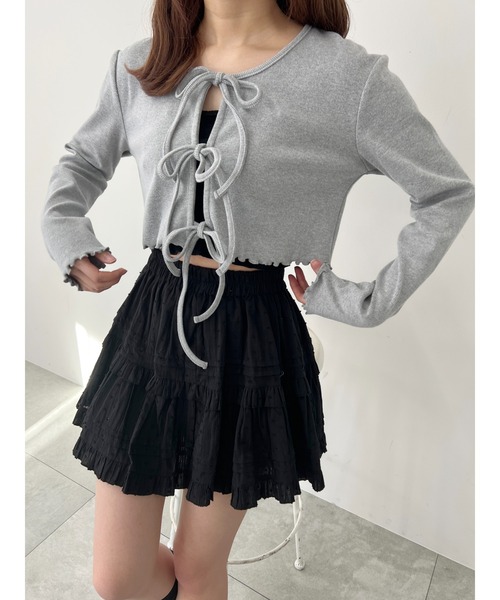 PHILLY（フィリー）の「【PHILLY】フロントリボンリブカーディガン（カーディガン/ボレロ・レディース・グレー/ブラック/ホワイト/ピンク・FREE）」の20枚目の写真