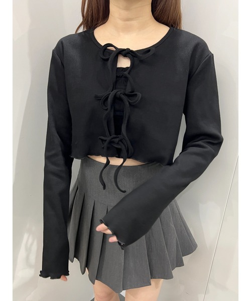 PHILLY（フィリー）の「【PHILLY】フロントリボンリブカーディガン（カーディガン/ボレロ・レディース・グレー/ブラック/ホワイト/ピンク・FREE）」の13枚目の写真