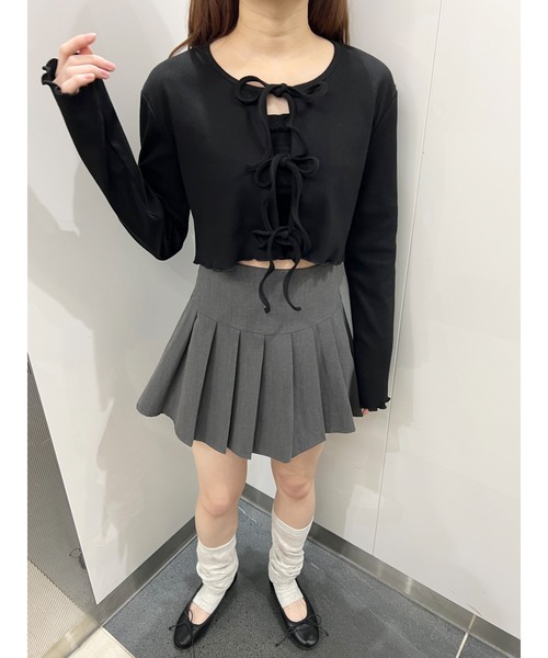 PHILLY（フィリー）の「【PHILLY】フロントリボンリブカーディガン（カーディガン/ボレロ・レディース・グレー/ブラック/ホワイト/ピンク・FREE）」の14枚目の写真