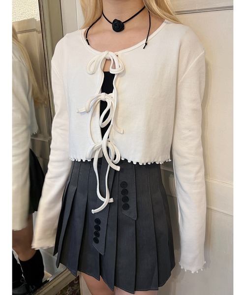 PHILLY（フィリー）の「【PHILLY】フロントリボンリブカーディガン（カーディガン/ボレロ・レディース・グレー/ブラック/ホワイト/ピンク・FREE）」の5枚目の写真