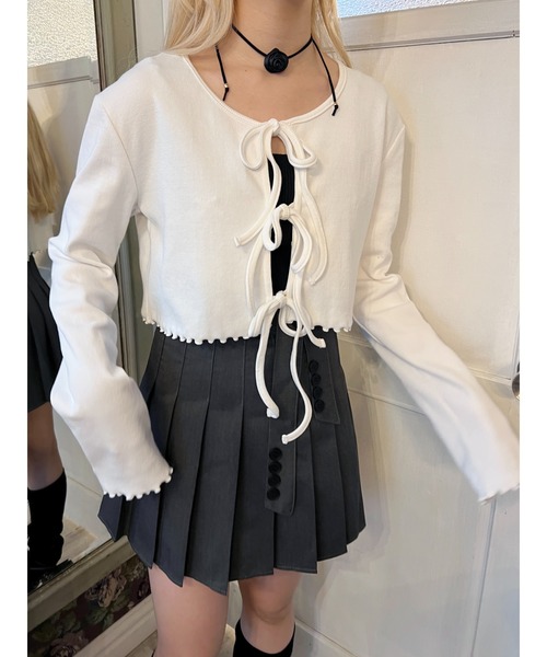 PHILLY（フィリー）の「【PHILLY】フロントリボンリブカーディガン（カーディガン/ボレロ・レディース・グレー/ブラック/ホワイト/ピンク・FREE）」の6枚目の写真