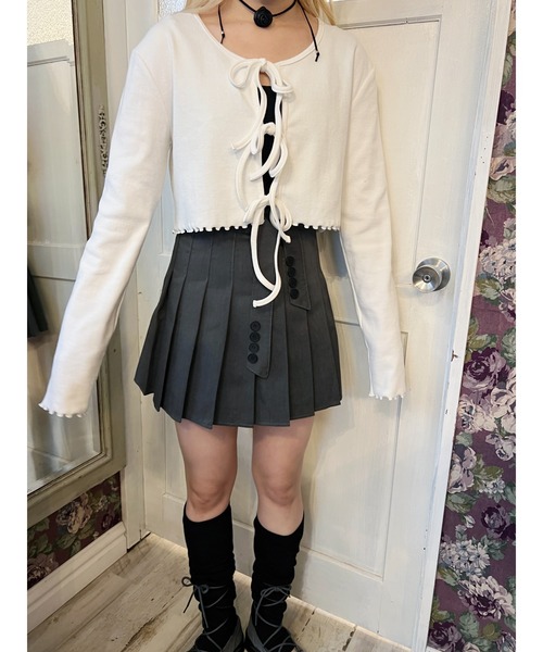 PHILLY（フィリー）の「【PHILLY】フロントリボンリブカーディガン（カーディガン/ボレロ・レディース・グレー/ブラック/ホワイト/ピンク・FREE）」の8枚目の写真