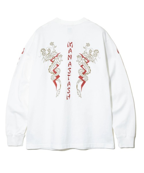 MANASTASH(マナスタッシュ)の「MANASTASH/マナスタッシュ DRAGON L/S TEE(Tシャツ/カットソー・メンズ・ホワイト/ネイビー・LARGE/MEDIUM)」の1枚目の写真