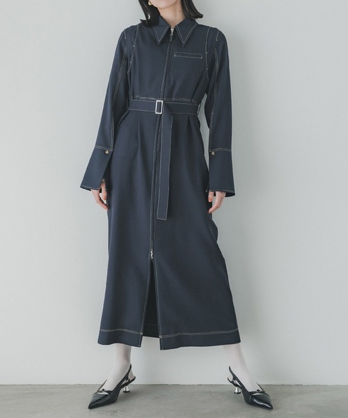 PUBLIC TOKYO（パブリックトウキョウ）の「ショルダータックシャツワンピ（シャツワンピース・レディース・アイボリー/ベージュ/ネイビー・1/2）」の3枚目の写真