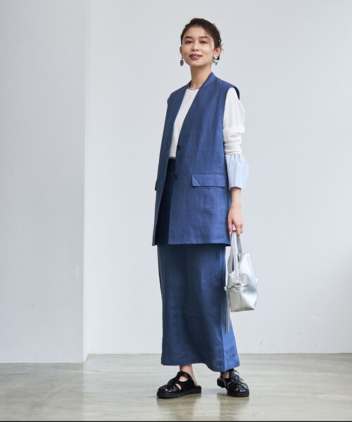 coen(コーエン)の「【RONEL】European Flax(ヨーロピアンフレックス) ナロースカート(セットアップ対応可能)(スカート・レディース・ロイヤルブルー/ベージュ・M/S)」の15枚目の写真