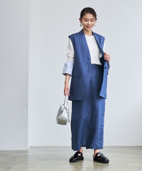 coen(コーエン)の「【RONEL】European Flax(ヨーロピアンフレックス) ナロースカート(セットアップ対応可能)(スカート・レディース・ロイヤルブルー/ベージュ・M/S)」の9枚目の写真