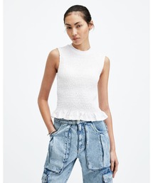 ALLSAINTS | ODE SMOCKED SLEEVELESS TANK TOP | ODE SMOCKED ノースリーブ タンク トップ(タンクトップ)