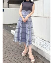 MERCURYDUO | シアーチェックニットドッキングワンピース(ワンピース)