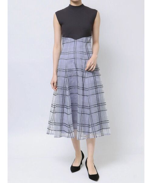 MERCURYDUO（マーキュリーデュオ）の「シアーチェックニットドッキングワンピース（ワンピース・レディース・チャコールグレー/ブラック/ライム・SMALL/MEDIUM）」の4枚目の写真