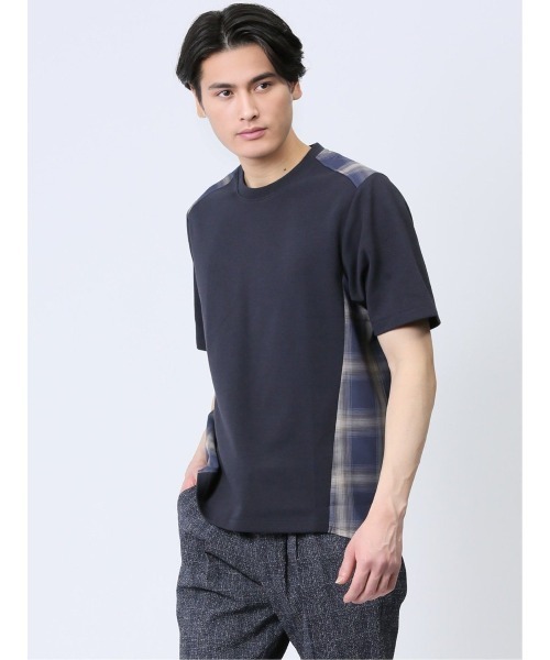 renoma HOMME（レノマオム）の「【ウォッシャブル】レノマ オム 布帛使い クルーネック半袖Tシャツ（Tシャツ/カットソー・メンズ・ホワイト/ネイビー・MEDIUM/LARGE/X-LARGE）」の2枚目の写真
