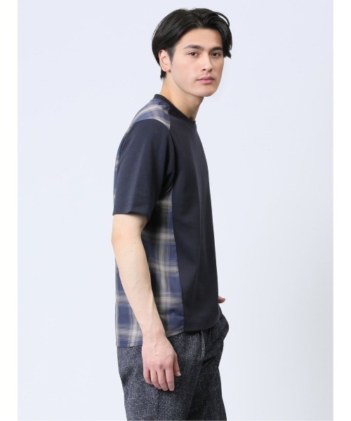 renoma HOMME（レノマオム）の「【ウォッシャブル】レノマ オム 布帛使い クルーネック半袖Tシャツ（Tシャツ/カットソー・メンズ・ホワイト/ネイビー・MEDIUM/LARGE/X-LARGE）」の4枚目の写真