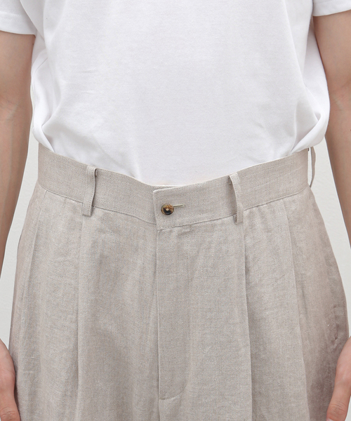 EDIFICE（エディフィス）の「ARAKI LUI 別注 リネン ワイド スラックス（スラックス・メンズ・ブラック/アイボリー・MEDIUM/LARGE）」の7枚目の写真