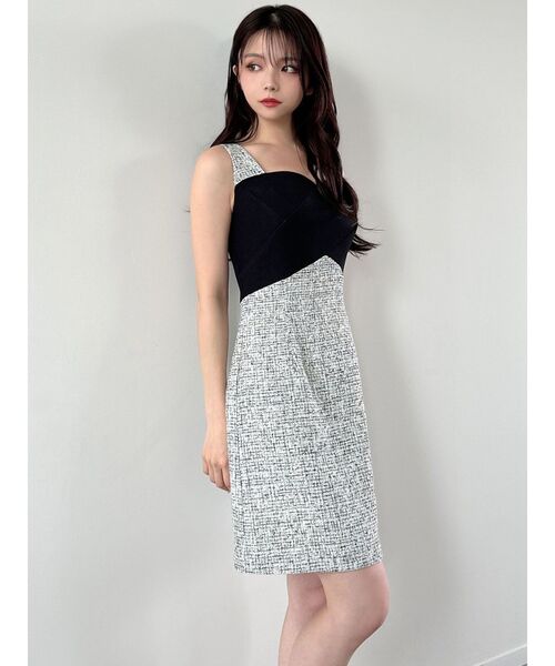 RESEXXY（リゼクシー）の「フロントクロスツイードワンピース（ワンピース・レディース・ベージュ/ブラック・FREE）」の4枚目の写真