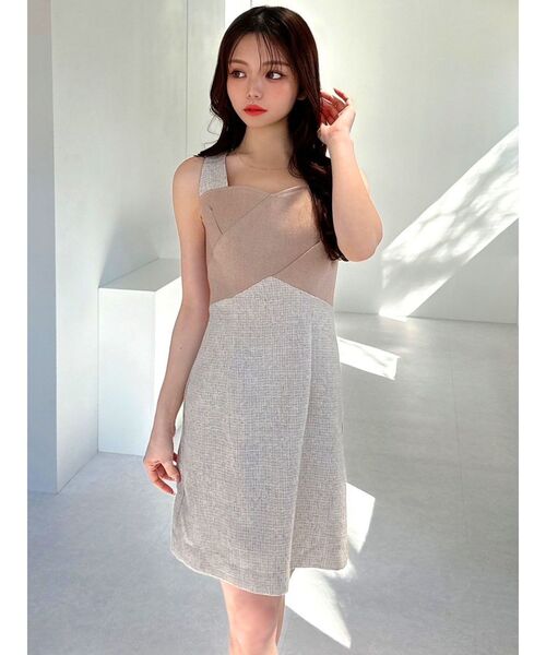 RESEXXY（リゼクシー）の「フロントクロスツイードワンピース（ワンピース・レディース・ベージュ/ブラック・FREE）」の5枚目の写真