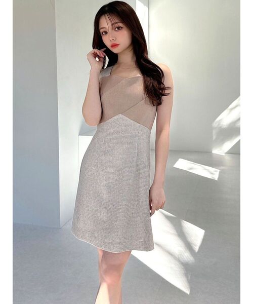 RESEXXY（リゼクシー）の「フロントクロスツイードワンピース（ワンピース・レディース・ベージュ/ブラック・FREE）」の6枚目の写真