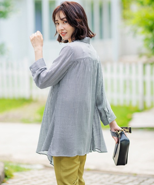スラブ素材ドレープシャツチュニック（チュニック）｜BELLUNA PLUS