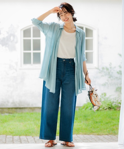 BELLUNA PLUS(ベルーナ)の「スラブ素材ドレープシャツチュニック(チュニック・レディース・ストライプ/ネイビー/ラベンダー/ブルー・MEDIUM/LARGE/X-LARGE)」の20枚目の写真