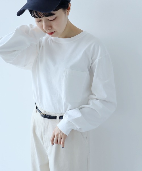 PAR ICI（パーリッシィ）の「USAコットン 製品染めポケットカットソー（Tシャツ/カットソー・レディース・グリーン/オレンジ/ホワイト・FREE）」の2枚目の写真