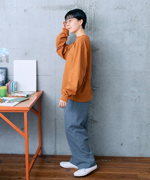 PAR ICI（パーリッシィ）の「USAコットン 製品染めポケットカットソー（Tシャツ/カットソー・レディース・グリーン/オレンジ/ホワイト・FREE）」の10枚目の写真