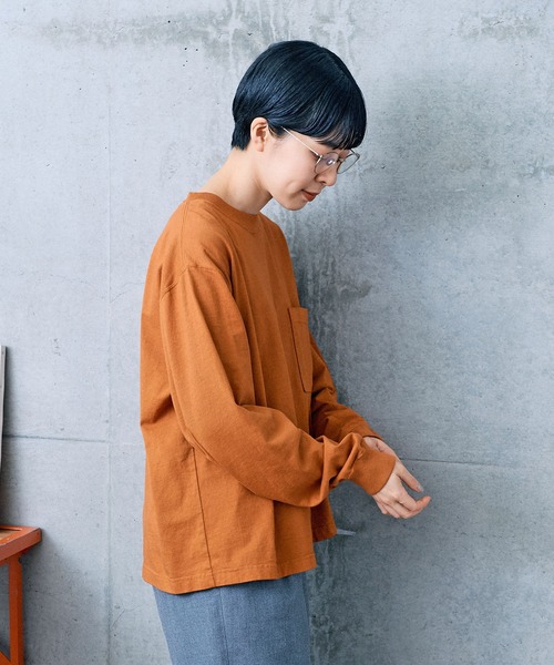 PAR ICI（パーリッシィ）の「USAコットン 製品染めポケットカットソー（Tシャツ/カットソー・レディース・グリーン/オレンジ/ホワイト・FREE）」の8枚目の写真