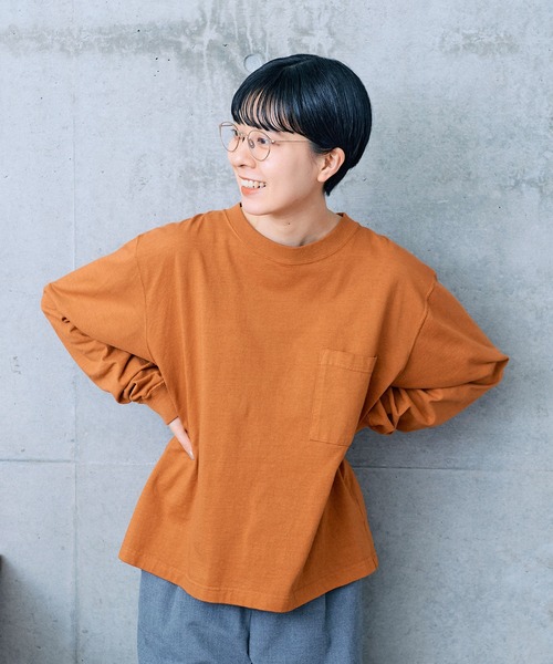 PAR ICI（パーリッシィ）の「USAコットン 製品染めポケットカットソー（Tシャツ/カットソー・レディース・グリーン/オレンジ/ホワイト・FREE）」の4枚目の写真