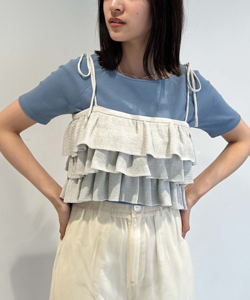 archives(アルシーヴ)の「ラメフリルニットビスチェ(Tシャツ/カットソー・レディース・アイボリー/ブラック/ブルー・MEDIUM)」の2枚目の写真