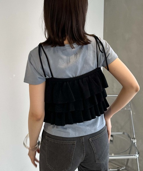 ハンドメイド　ニット　ビスチェ   フリル リボン フリル ニット ビスチェ ハンドメイド ショート丈 編み物