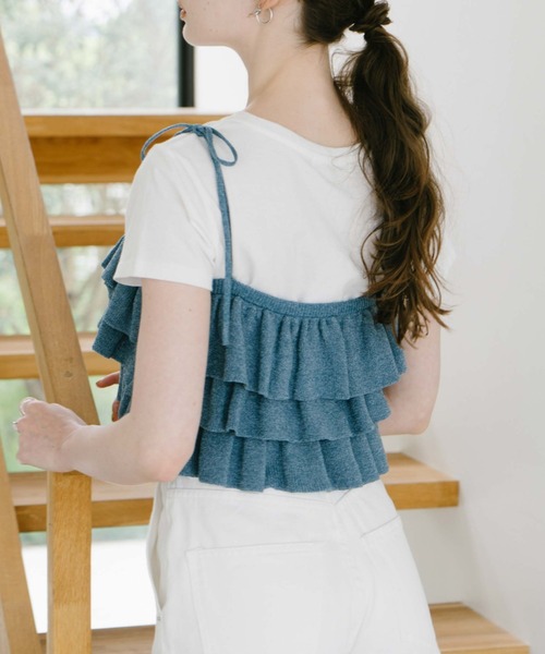 ハンドメイド　ニット　ビスチェ   フリル ハンドメイド ニット ビスチェ かぎ編み フリル - メルカリ