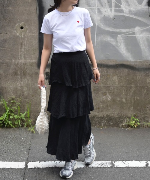 &HALF(アンドハーフ)の「ハートロゴ刺繍コンパクトTシャツ(Tシャツ/カットソー・レディース・ホワイト/ブラック・FREE)」の17枚目の写真