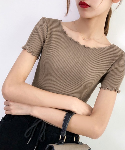 kirakiraShop（キラキラショップ）の「コンパクト リブ メロウ サマー ニット（ニット/セーター・レディース・グリーン/ピンク/ホワイト/アイボリー/ブラック/オレンジ/モカ/ブルー・FREE）」の18枚目の写真