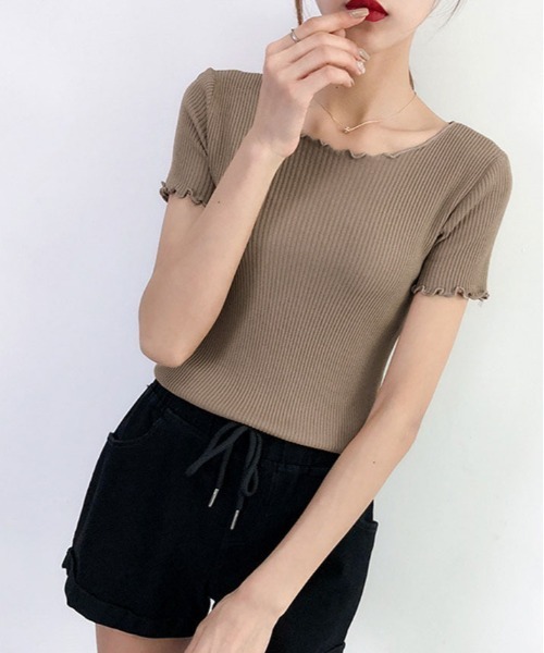 kirakiraShop（キラキラショップ）の「コンパクト リブ メロウ サマー ニット（ニット/セーター・レディース・グリーン/ピンク/ホワイト/アイボリー/ブラック/オレンジ/モカ/ブルー・FREE）」の19枚目の写真