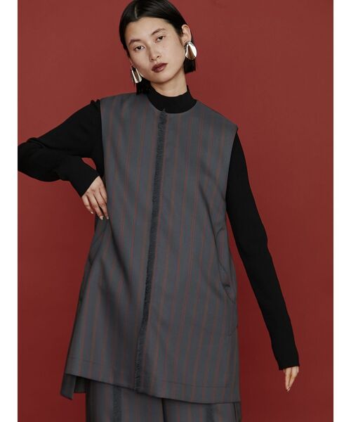 セール】MULTI PINSTRIPE LONG VEST / マルチピンストライプロング 