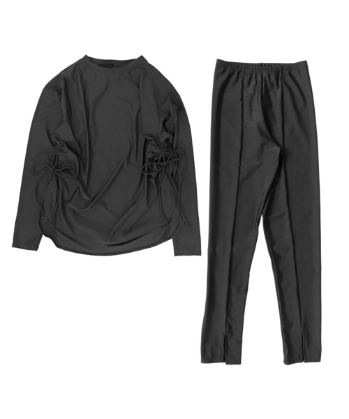 OSYAREVO（オシャレボ）の「水着 レディース 体型カバー ラッシュガード 紫外線カット率 99％以上 UPF50+ uvカット フィットネス 水陸両用 ラッシュレギンス サイドギャザー セットアップ セパレート（ラッシュガード・レディース・ホワイト×ブルー/ホワイト×ブラック/ブラック/ダークベージュ/ベージュ/ブラウン/チェック/ナチュラル/グレイッシュブルー/ハウンドトゥース・MEDIUM/LARGE/X-LARGE）」の18枚目の写真