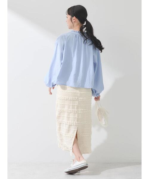 earth music&ecology(アースミュージックアンドエコロジー)の「ぷくぷくナロースカート(スカート・レディース・アイボリー/ブラック/ライム・S/M)」の5枚目の写真