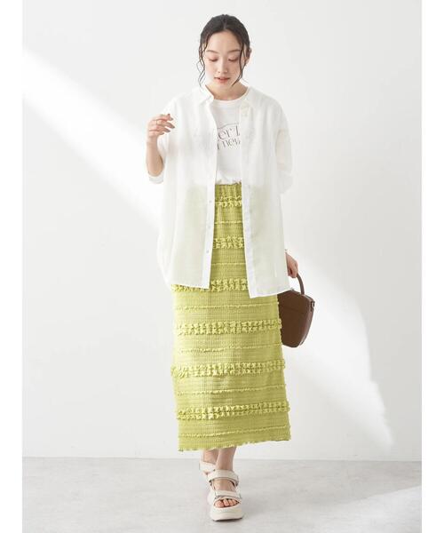 earth music&ecology(アースミュージックアンドエコロジー)の「ぷくぷくナロースカート(スカート・レディース・アイボリー/ブラック/ライム・S/M)」の8枚目の写真