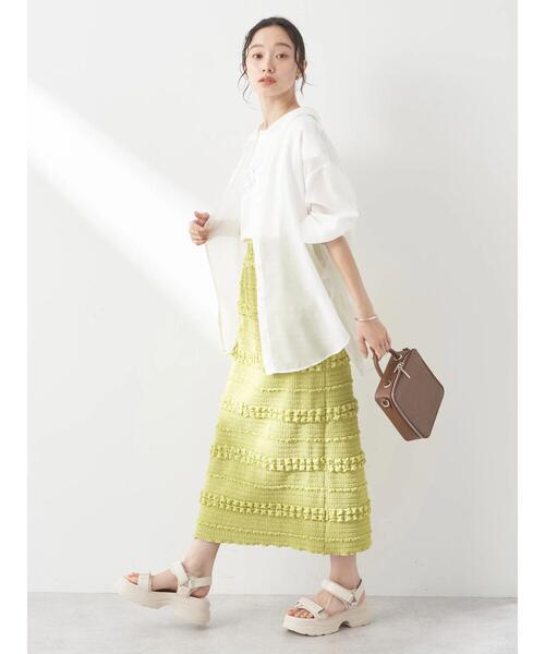 earth music&ecology(アースミュージックアンドエコロジー)の「ぷくぷくナロースカート(スカート・レディース・アイボリー/ブラック/ライム・S/M)」の9枚目の写真